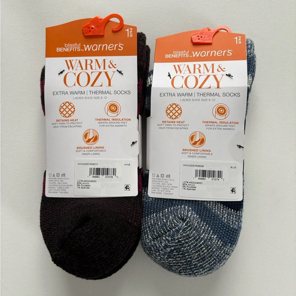 NWT 2 Pairs of Women's Warner's Warm & Cozy Extra Warm Thermal Socks Size 8-12